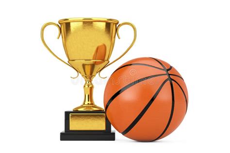Basketball Ball Near Golden Award Trophy Cup 3d Rendering Stock