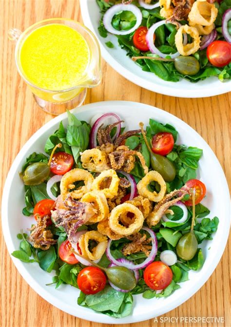 Fried Calamari Salad With Caperberries And Lemon Aioli A Spicy