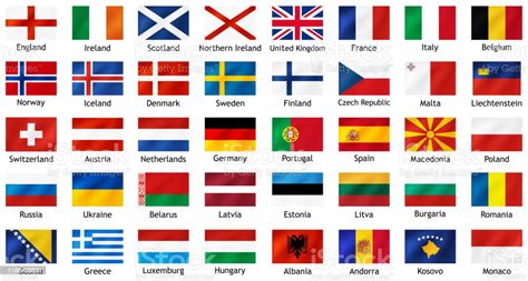 National Flags Of European Countries With Captions Stock Illustration