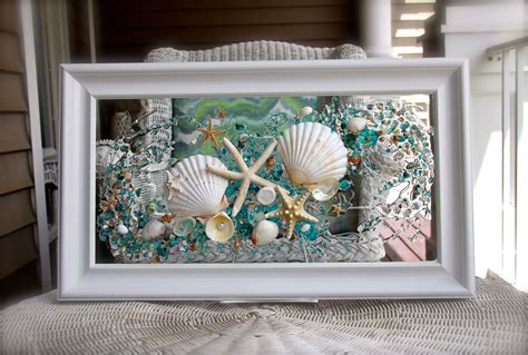 Sea Glass Art For Beach Decor Seashell Wall Art For Nautical Bathroom Beach Home Decor Wall