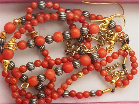 Natural Red Coral Jewelry Set Natural Red Coral Aka Necklace Etsy Uk