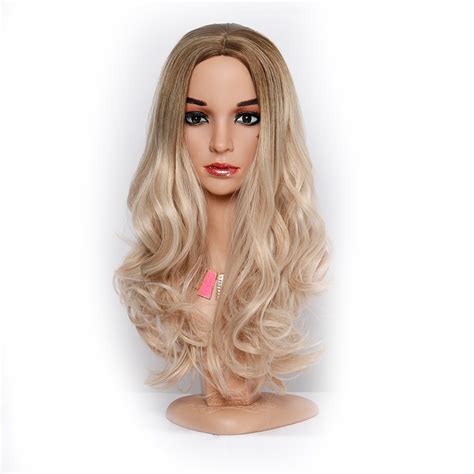 Long Wavy Wig Ombre Blonde Full Synthetic Hair Wigs For Women Heat