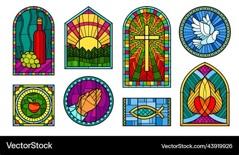 Stained Glass Church Windows Set Outline Vector Image