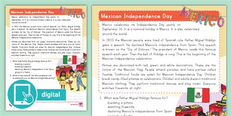 Nd Grade Mexican Independence Day Reading Comprehension