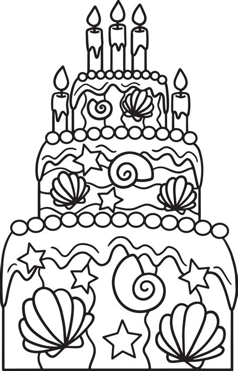 Mermaid Birthday Cake Isolated Coloring Page 8209188 Vector Art At Vecteezy