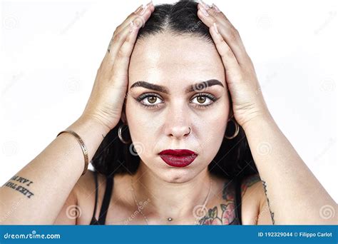 Desperate Girl On A White Background Stock Photo Image Of Grief