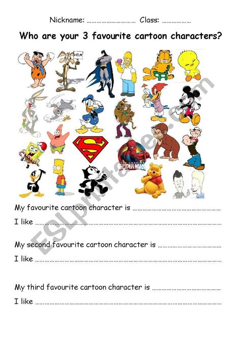 Favourite Cartoon Characters Esl Worksheet By Scottinthailand