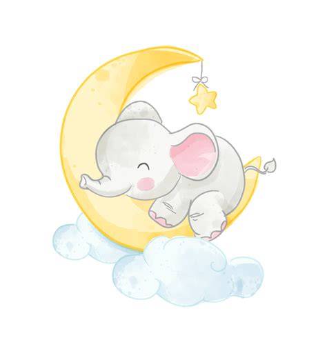 Cute Little Elephant Napping On The Moon Illustration 3641351 Vector