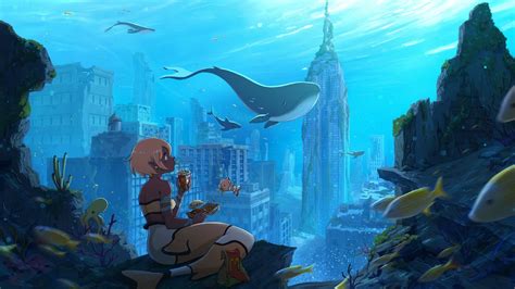 2560x1440 Underwater Lost City Of New York Hd Mermaid 1440p Resolution