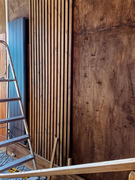 Building A Diy Vertical Wooden Slat Wall Our Crafty Home Wall