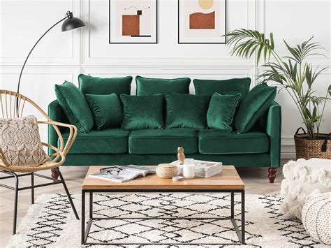 3 Seater Velvet Sofa Emerald Green Fenstad Woonkamerbank