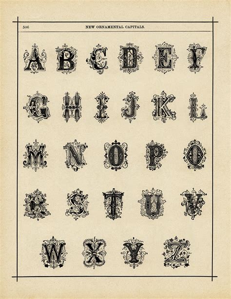 Victorian Alphabet Graphics Ornamental Alpha Fancy Monogram Old Book