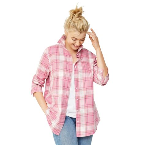 Ellos Ellos Womens Plus Size Plaid Flannel Shirt 3x Dusty Pink