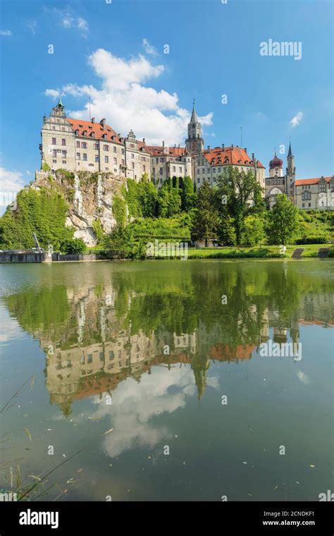 Sigmaringen Castle Reflecting In Danube River Upper Danube Valley
