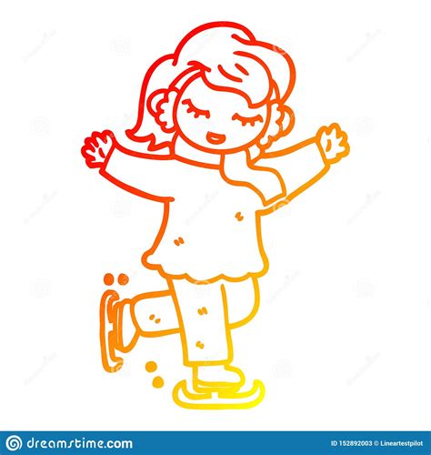 Ice Skating Girl Woman Female Cartoon Warm Line Gradient Spectrum Doodle Drawing Simple Art