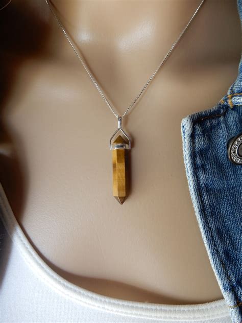 Tiger Eye Necklace Tigers Eye Point Pendant Sterling Etsy