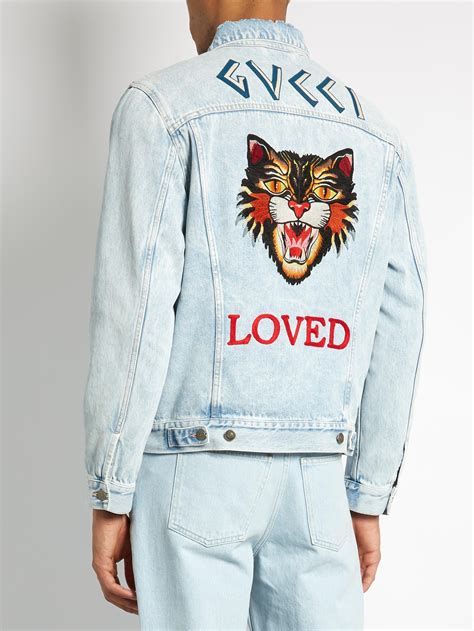 Gucci Loved Embroidered Denim Jacket In Light Blue Blue For Men Lyst