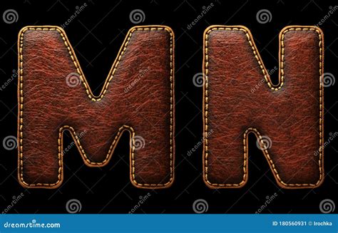 Set Of Leather Letters M N Uppercase 3D Render Font With Skin Texture