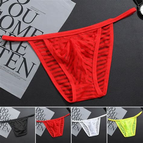 Sexy Mens Striped Underwear Thong Mesh Sheer Lace Pouch G String Briefs Bikini 258 Picclick