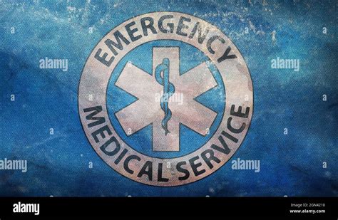 Top View Of Retro Emergency Medical Services Flag With Grunge Texture