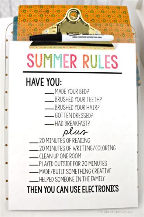 Printable Summer Rules Help Get Kids On Track And Stay Off Electronics