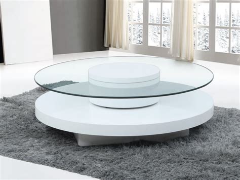 Table basse RYHALI - Plateau pivotant - Verre trempé & MDF