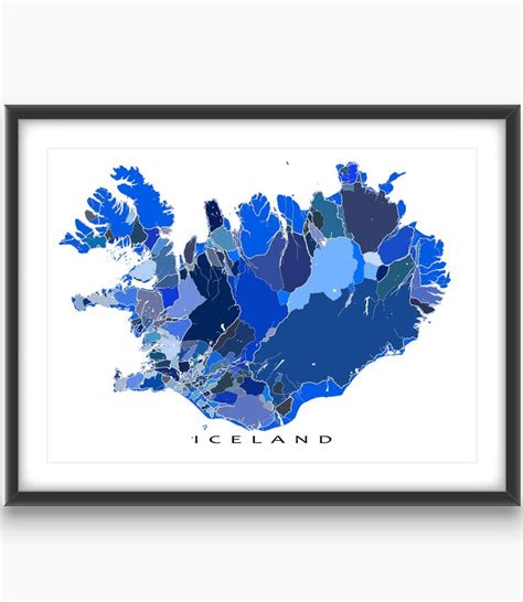 Iceland Print And Iceland Map Art Print For Blue Geometric Etsy