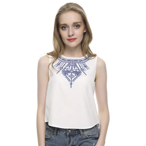 Womens Embroidery White Crop Tops Casual Blouses Blusa