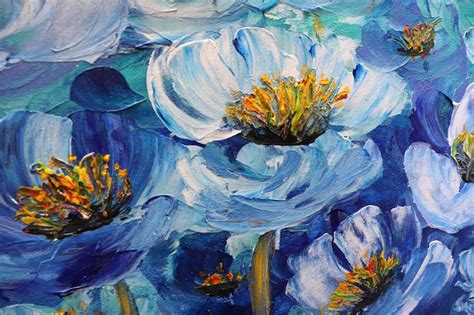 Blue Flowers Original Painting Impasto Textured Modern Art Etsy Uk