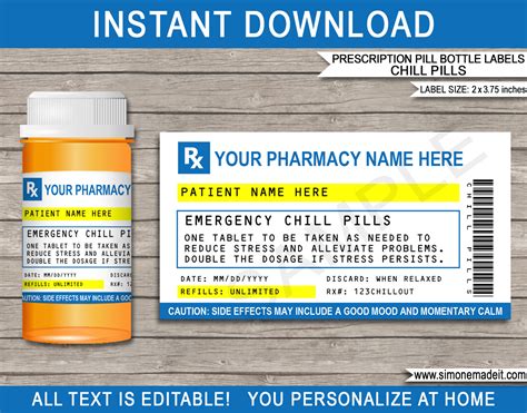 Prescription Chill Pill Labels Template Emergency Chill Pills Gag T