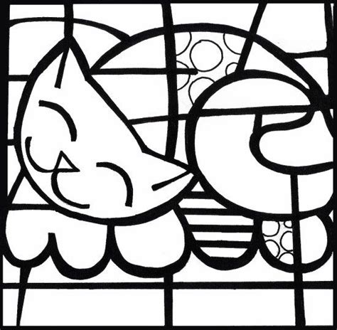 Romero Britto Colorir Cat Coloring Page Colouring Pages Coloring