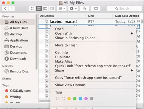 Open A Files Enclosing Folder From All My Files In Os X
