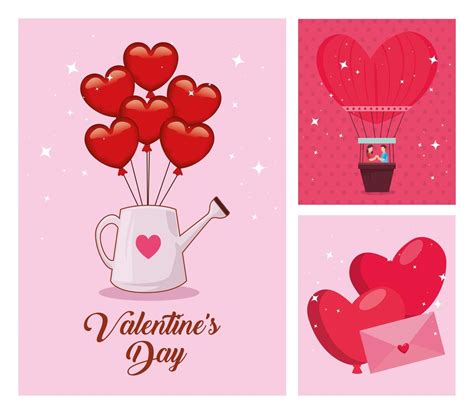 Set Of Happy Valentines Day Cards With Decoration 4476825 Vector Art At
