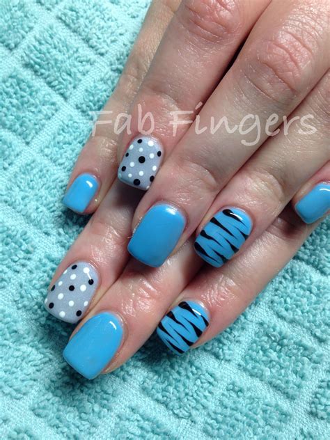 Tiffany Blue Gel Nails Zebra And Polka Dots Blue Gel Nails Nail Decals Designs Polka Dot Nails
