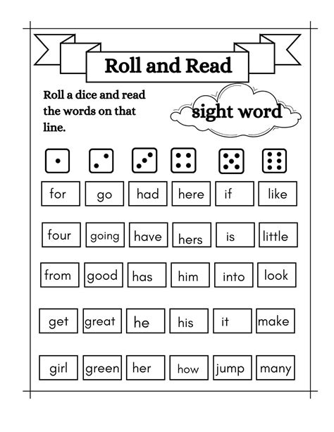 5 Printable Roll And Read Worksheets Grade One Sight Words Etsy