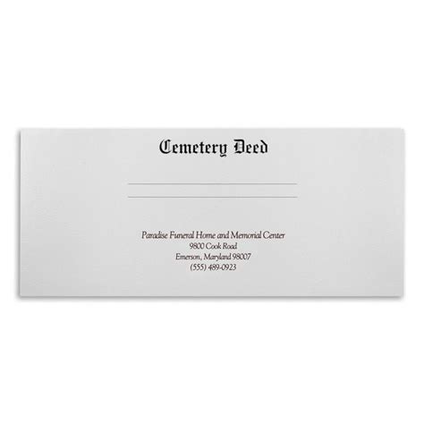 Cemetery Deed Documents Holder Pre Printed Personalized 4 12 X 10