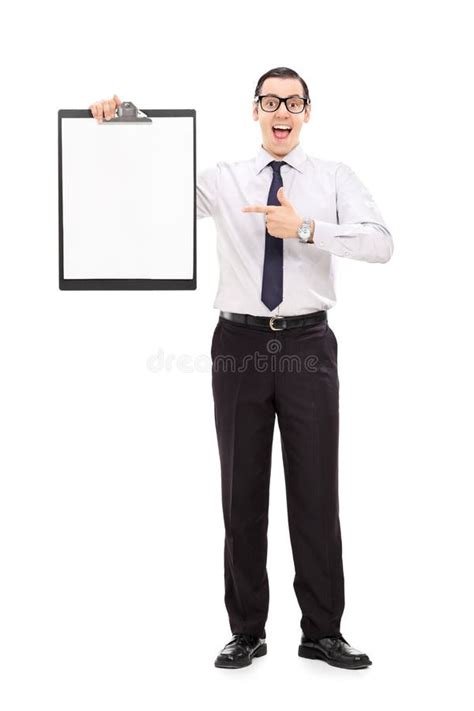 Happy Business Guy Pointing On A Clipboard Stock Image Image Of