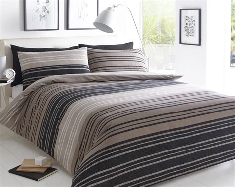 Pieridae Textured Stripe Brown Duvet Cover And Pillowcase Set Bedding