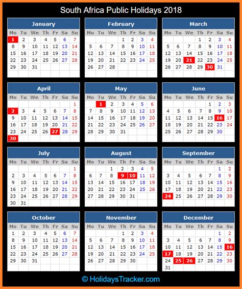 Kalendar cuti umum dan cuti sekolah malaysia tahun 2018. South Africa Public Holidays 2018 - Holidays Tracker