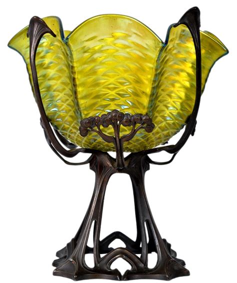 Antique Large Austrian Art Nouveau Loetz Iridescent Glass Bowl Bronze