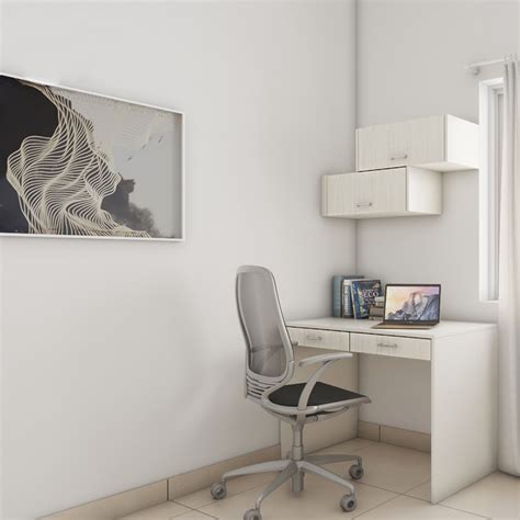 White Modern Compact Home Office Design Livspace