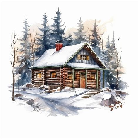 Watercolor Winter Cabin Clipart Winter Watercolor Watercolor Design