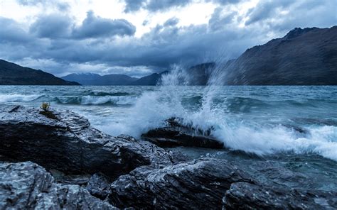 Coast Waves Nature Clouds Lake Landscape Rock