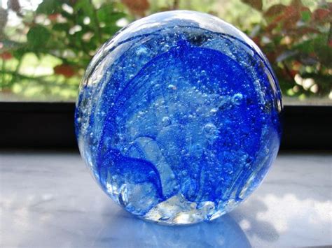 Vintage Hand Blown Glass Paperweight Deep Cobalt Blue Swirls Etsy