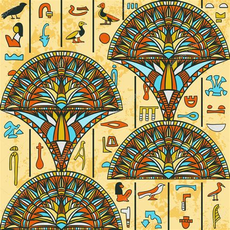 Egypt Colorful Ornament With Ancient Egyptian Hieroglyphs On Aged Paper