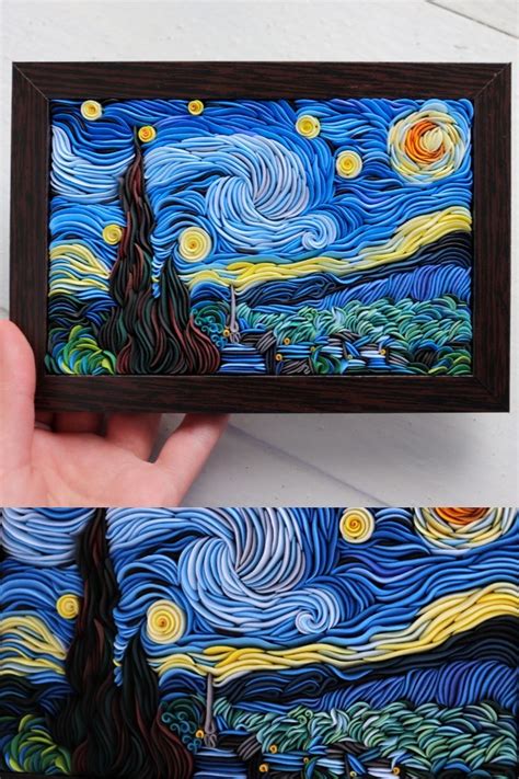 Van Gogh Starry Night Made Of Clay Polymer Clay Painting Clay Art