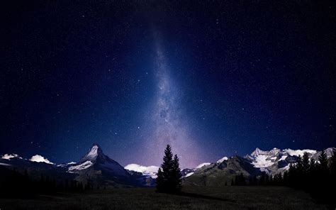 Milky Way Over Swiss Mountains Wallpaper Живописные пейзажи Пейзажи