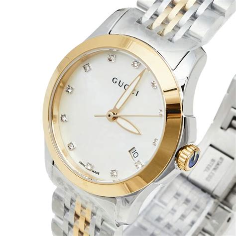 Gucci G Timeless Mother Of Pearl Dial Two Tone Steel Strap Watch For