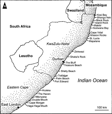 The South African East Coast Showing The Sampling Sites Download