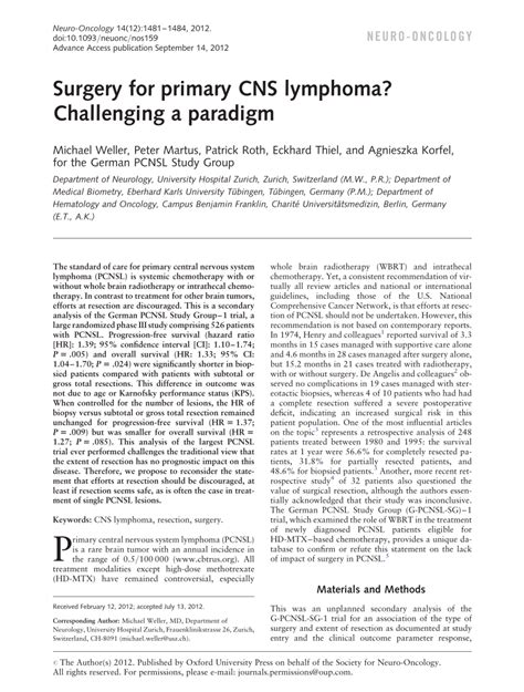 Pdf Surgery For Primary Cns Lymphoma Challenging A Paradigm